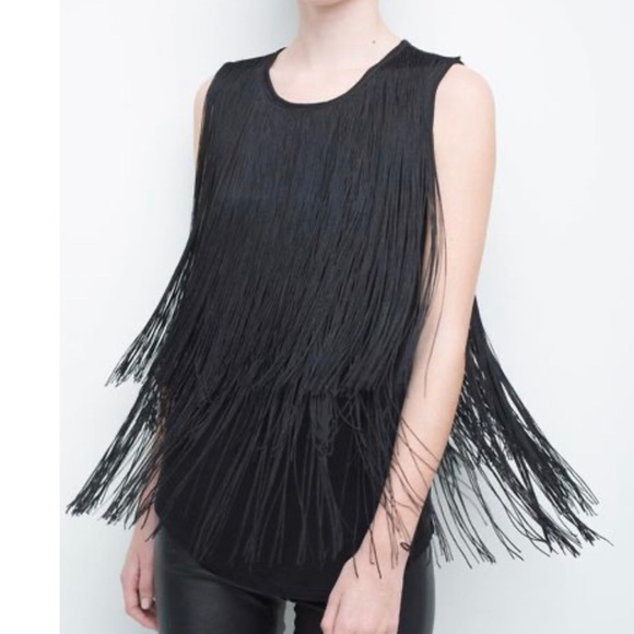 GENERATION LOVE Black Fringe Tank Top Sz Small - Picture 2 of 10